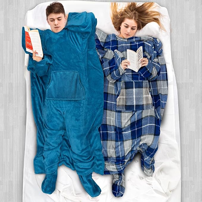 PAVILIA Fleece Blanket with Sleeves, Foot Pockets - Image 5