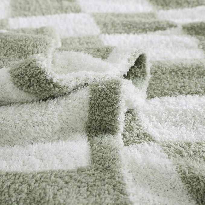 WRENSONGE Checkered Throw Blanket, Sage GreenSoft Cozy Fluffy Warm Hand Made - Image 7