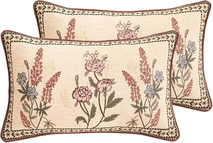 ISAENNE Design Linen Vintage Throw Pillow Covers 12"x20" Pack of 2, Rectangle by Isaennehomedecoration