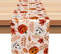 Happy Halloween Table Runner Fall Autumn Golden Maple Leaves Pumpkin by Kzzfqxb
