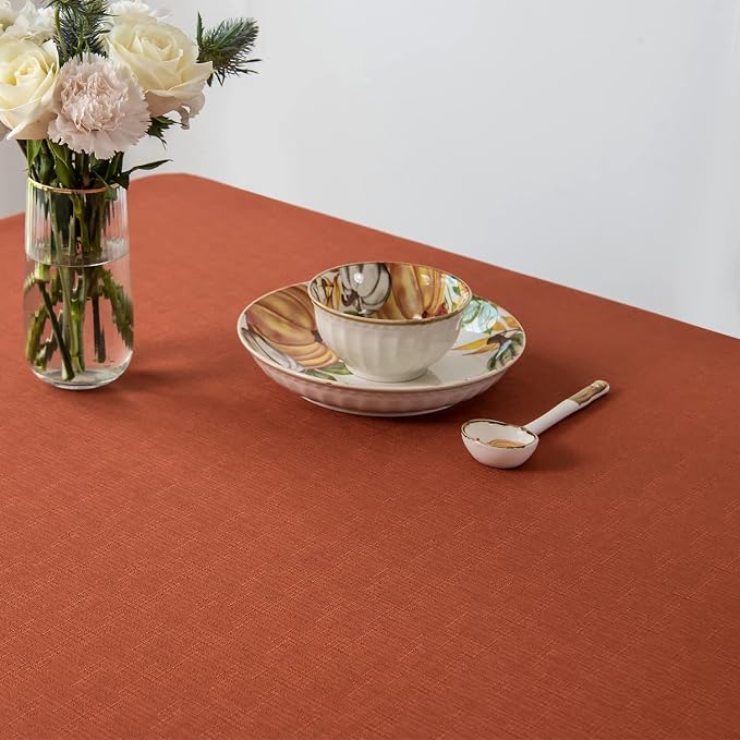 maxmill 2 Pack Rectangle 52 x 70 Inch Rust Slubby Textured Tablecloth - Image 4