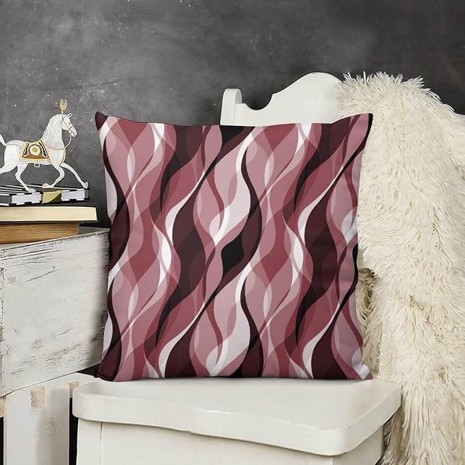 Burgundy Throw Pillow Covers Modern Abstract Ombre Burgundy Striped Decorations - Image 3