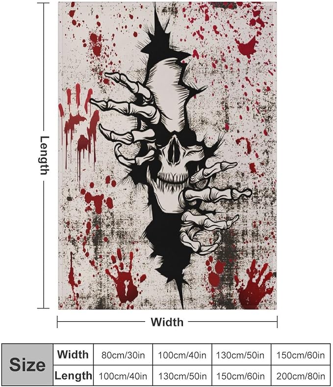 Horror Skull Throw Blanket, Halloween Day of The Dead Vintage Gothic Scary - Image 2