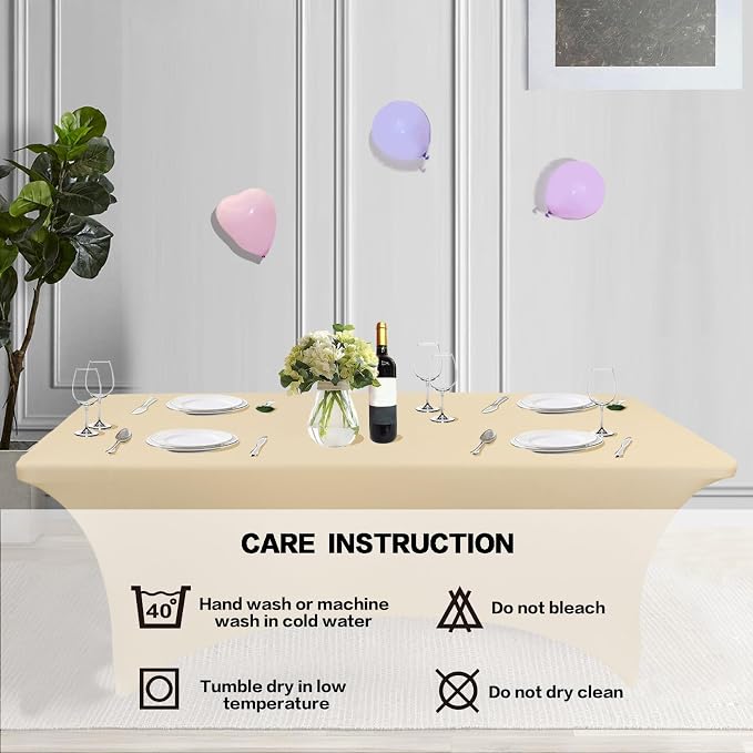 IVAPUPU 2 Pack 4FT Table Cloth for Rectangular Fitted Events Stretch Champagne - Image 5