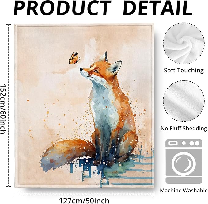Fox Blanket, Fox Throw Blanket, Rustic Wild Animal Throw Blankets - Image 3