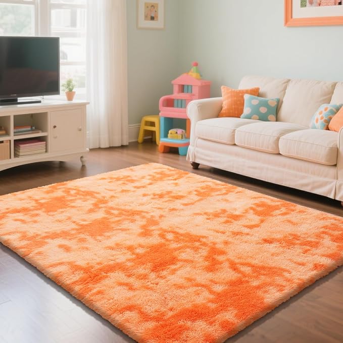 Mottling Orange Fluffy Rug Shaggy Area Rug, 5x8 Area Rugs by Yongyangjuxi