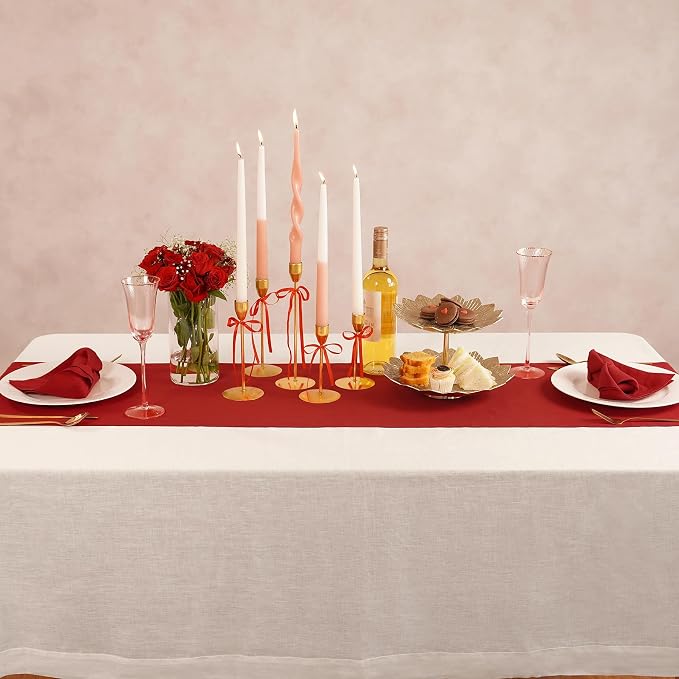 Home Ekaa Red Cotton Linen Table Runner 120 Inches Long – Washable Hemstitch 14 - Image 5