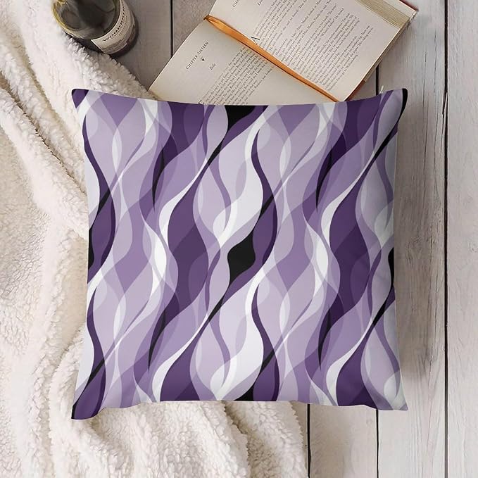 Purple Throw Pillow Covers Modern Abstract Purple and Grey Striped Decorations - Image 2