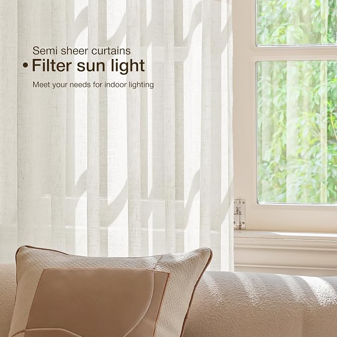 Anmao Natural Linen Curtains for Living Room 84 Inch Length 2 Panels Set - Image 3