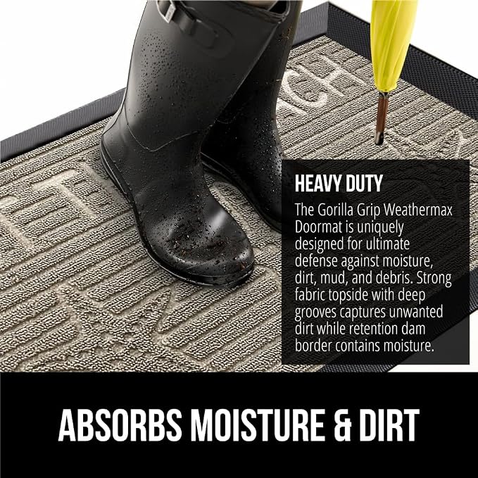 GORILLA GRIP 100% Waterproof All-Season WeatherMax Doormat US Designed Natural - Image 4