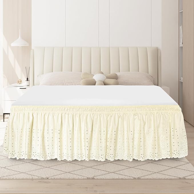 Full Bed Skirt, Wrap-Around Elastic Ruffled Eyelet Bed Skirt Full Size Dust by ANARACHON