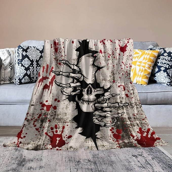 Horror Skull Throw Blanket, Halloween Day of The Dead Vintage Gothic Scary - Image 6