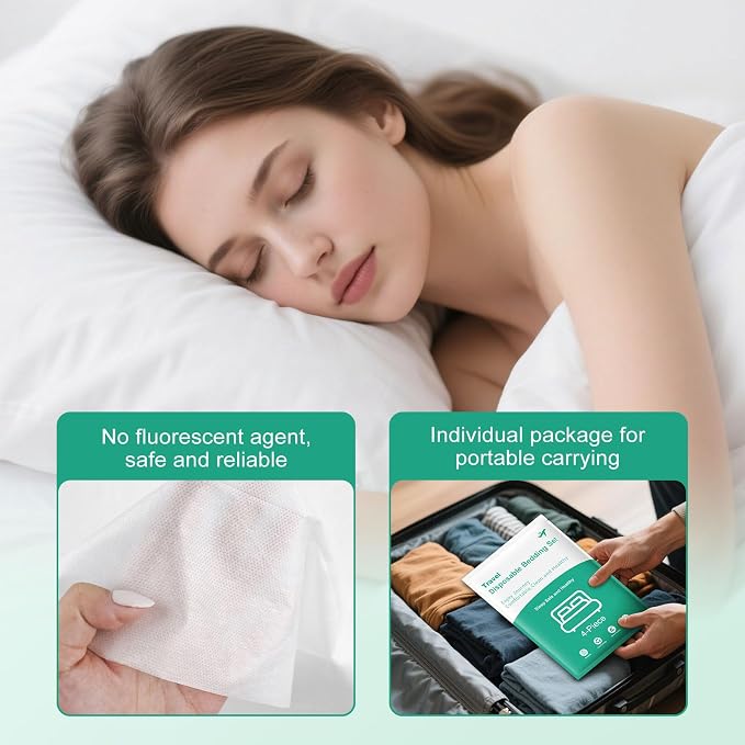 Disposable Bed Sheets 2-Pack | 8-Piece Set Hotel & Travel Essentials Portable & - Image 4
