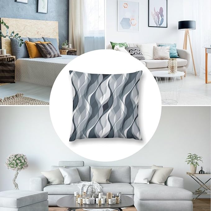 Blue Throw Pillow Covers Modern Abstract Blue and Grey Striped Decorations - Image 6