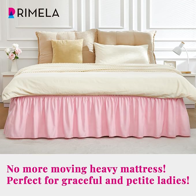 RIMELA Pink Bed Skirt Queen Size 15 Inch Drop Elastic Wrap Around Dust Ruffle - Image 2
