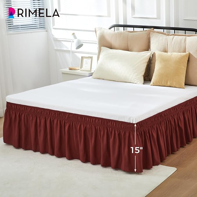 RIMELA Wine Red Bed Skirt Queen Size 15 Inch Drop, Elastic Bed Skirting - Image 6