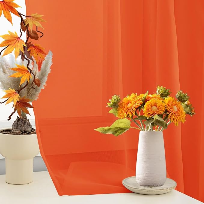 Sheer Curtains 54 Inches Long 2 Panels, Rod Pocket Short Curtain - Image 5