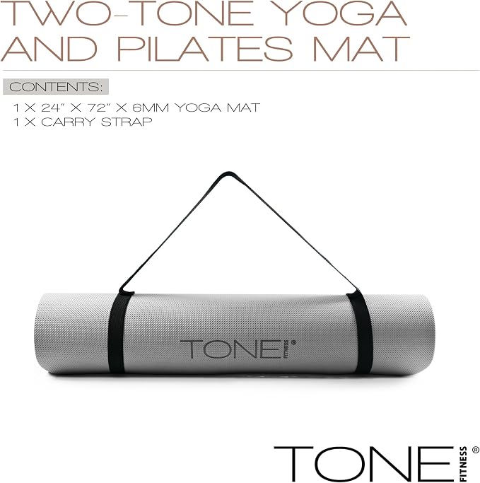 TONE Fitness Yoga Mat 1/4" Thick Non Slip Exercise & Pilates Mat - Image 3