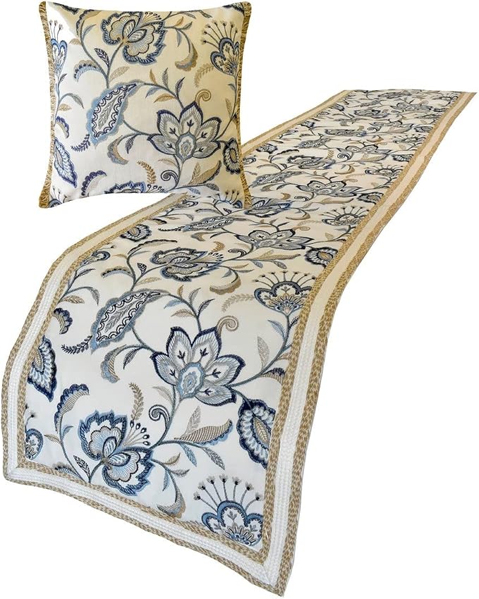 The HomeCentric King/Queen/Twin Blue Designer Queen 74"x18" Bed Runner - Image 4