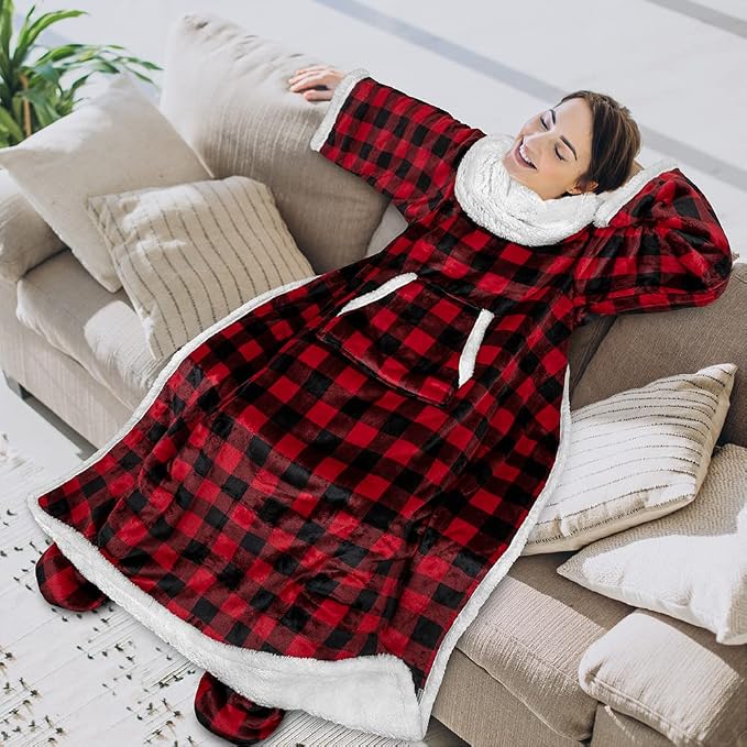 PAVILIA Sherpa Blanket with Sleeves, Foot Pocket - Image 3