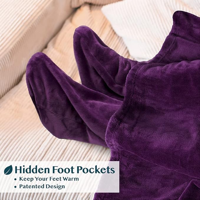 PAVILIA Fleece Blanket with Sleeves, Foot Pockets - Image 2