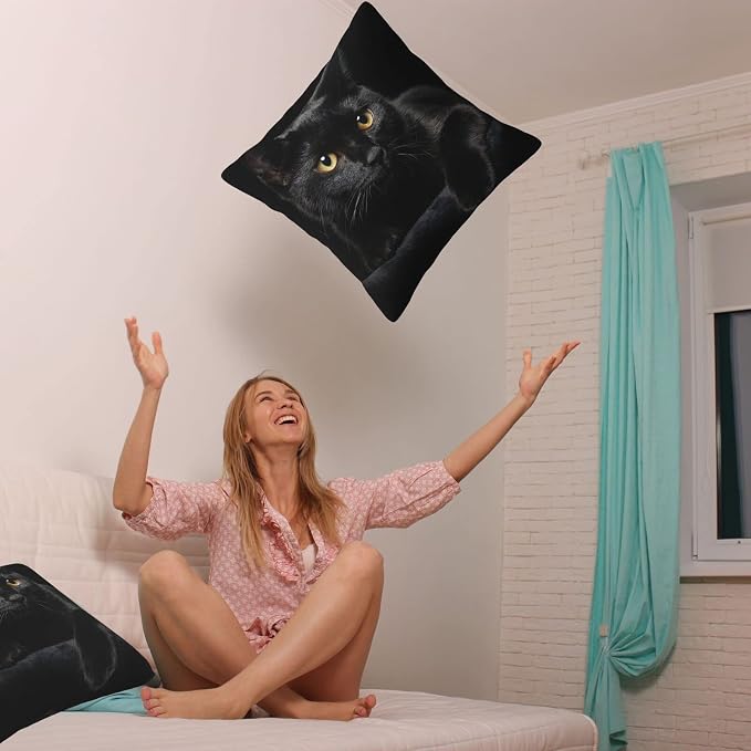 Black Cat Throw Pillow Covers Decorative Linen Pillow Cases Set of 2 Square - Image 4