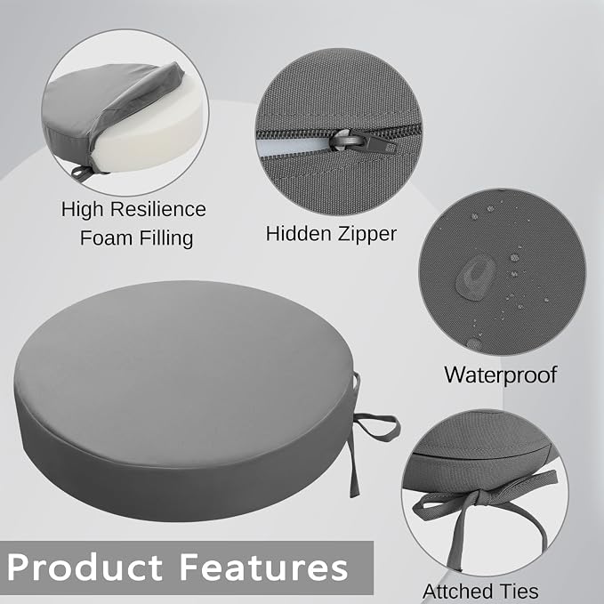 idee-home Outdoor Bistro Chair Cushions, 15”x15”x 3” Thick Outdoor Round Seat - Image 2