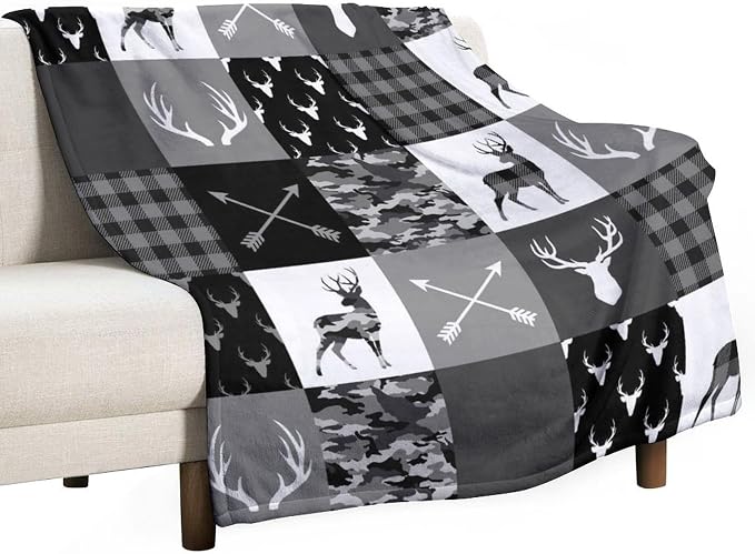 Rustic Cabin Throw Blanket, Farmhouse Grey Camouflage Deer Vintage Country by JanJCurt