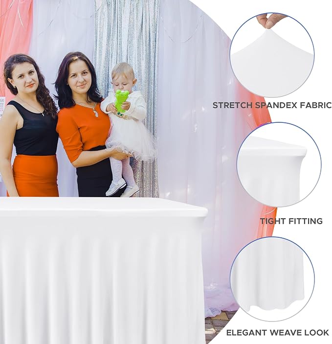 Nasitos White Table Skirt for 8 Foot Rectangle Tables, 4 Pack - Image 2
