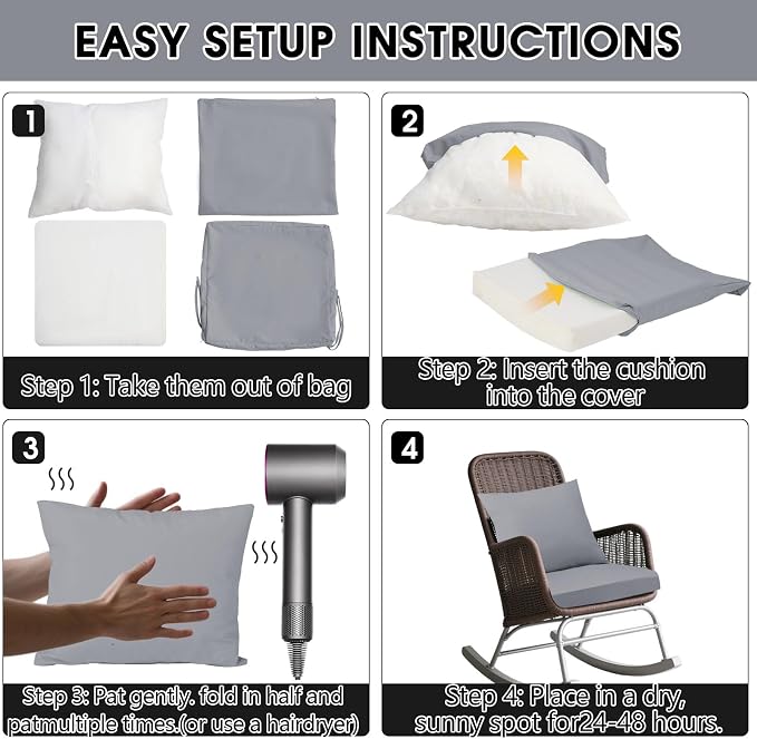 Outdoor Seat Cushion Set 22 x 22 In, Water-Resistant & Fade-Resistan, Patio - Image 7