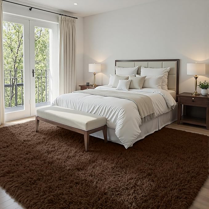 4x6 Area Rugs for Living Room Rug: Soft Fluffy Shag Brown Rugs for Bedroom - Image 4