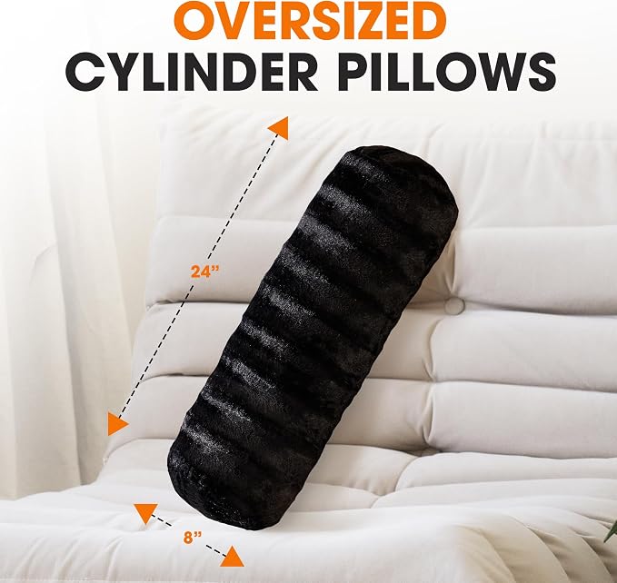 Cheer Collection Faux Fur Bolster Pillows – Soft Decorative Cylinder Pillows - Image 2