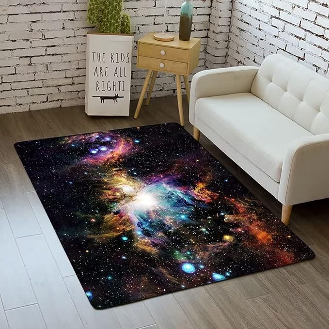 Outer Space Galaxy Area Rug for Boys Room 4x5 ft Soft Non-Slip Solar System 3D by Home