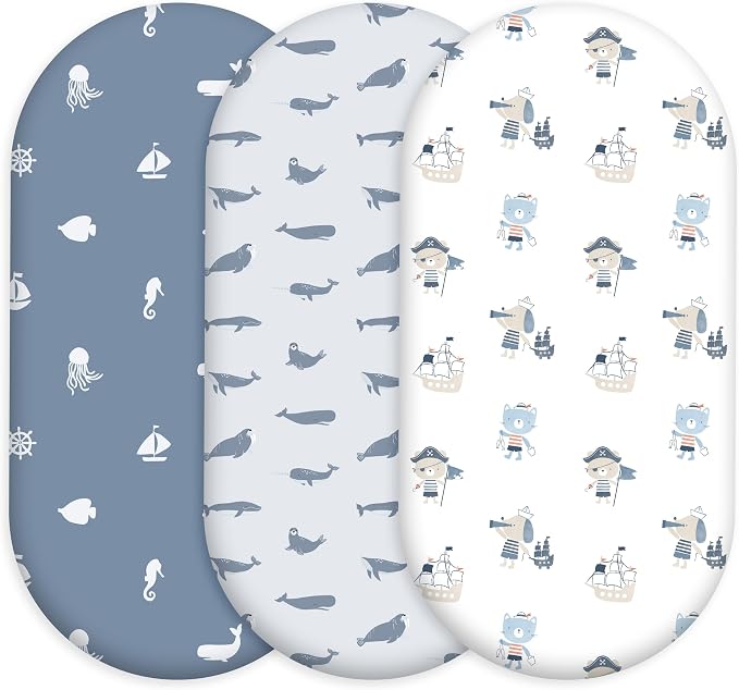 Baby Bassinet Sheets Girl Boy, Stretch Fitted Bassinet Sheet Set 3 Pack by CivaruaKids