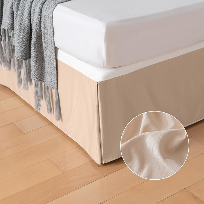 Queen Bed Skirt, Grid Plaid Soft Quadruple Pleated Ruffle Bed Skirt, Tailored - Image 2