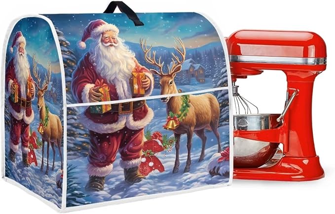 Christmas Stand Mixer Cover for Kitchen Aid 6-8 Qt Mixer, Santa Claus Elk Small - Image 5