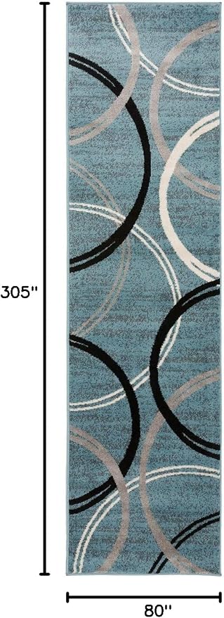 Rugshop Modern Wavy Circles Design Runner Rug, Carpet - Image 2