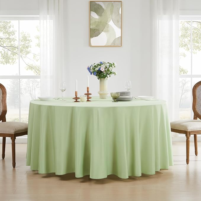 Round Tablecloth 132 Inch 2 Pack Sage Green Tablecloths Washable Decorative - Image 3