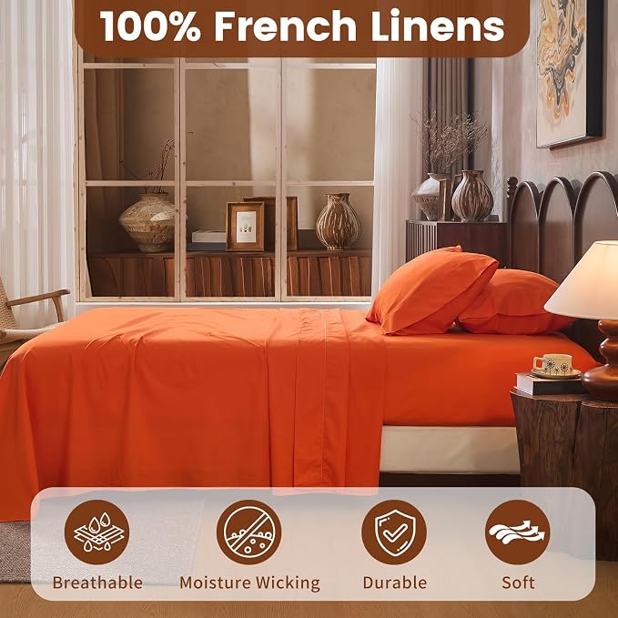 100% Linen Sheets King Size, Breathable & Durable 4-Piece Bed Flax Sheet Set - Image 2