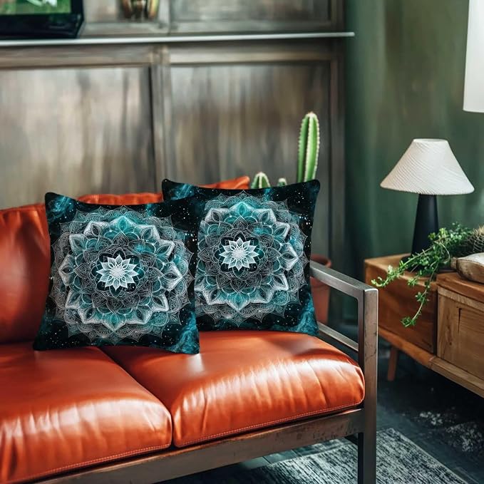 Mandala Throw Pillow Covers 18x18 Set of 2 | Geometric Flower Square Pillow - Image 6