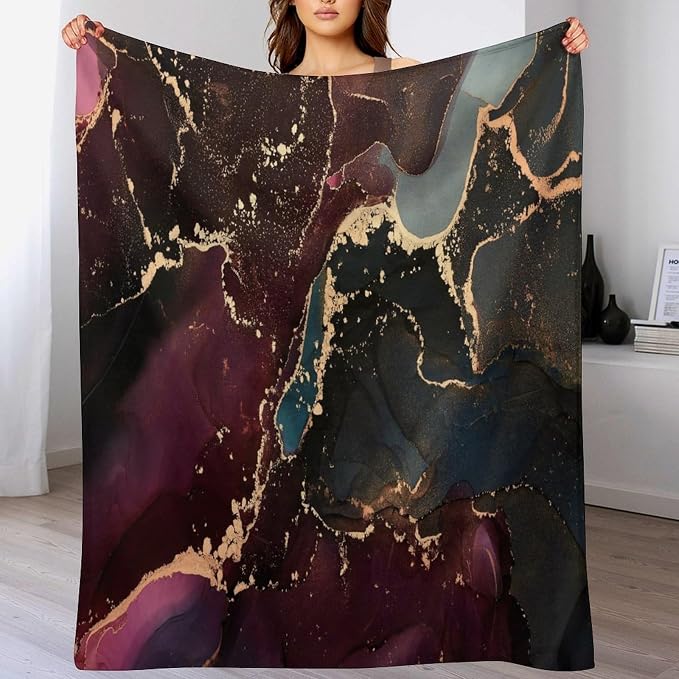 Modern Marble Blanket, Abstract Luxury Baroque Golden Purple Blue Stone Veins - Image 5