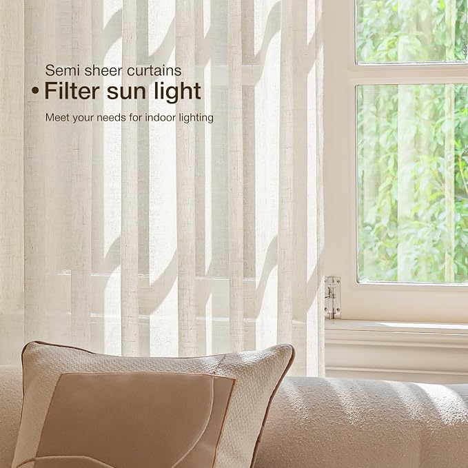 Anmao Natural Linen Curtains for Living Room 72 Inch Length 2 Panels Set - Image 3