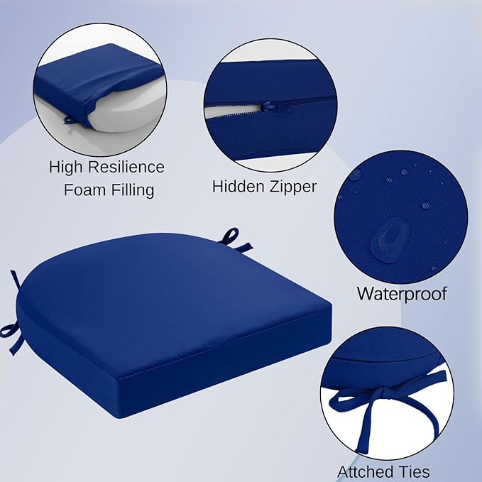 idee-home Outdoor Chair Cushions Set of 4, Thick 19" x 19" x 3" Outdoor Seat - Image 2