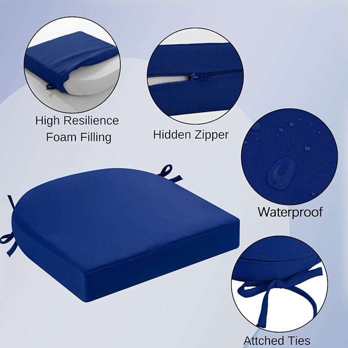 idee-home Outdoor Chair Cushions Set of 2, Thick 19" x 19" x 3" Outdoor Seat - Image 2