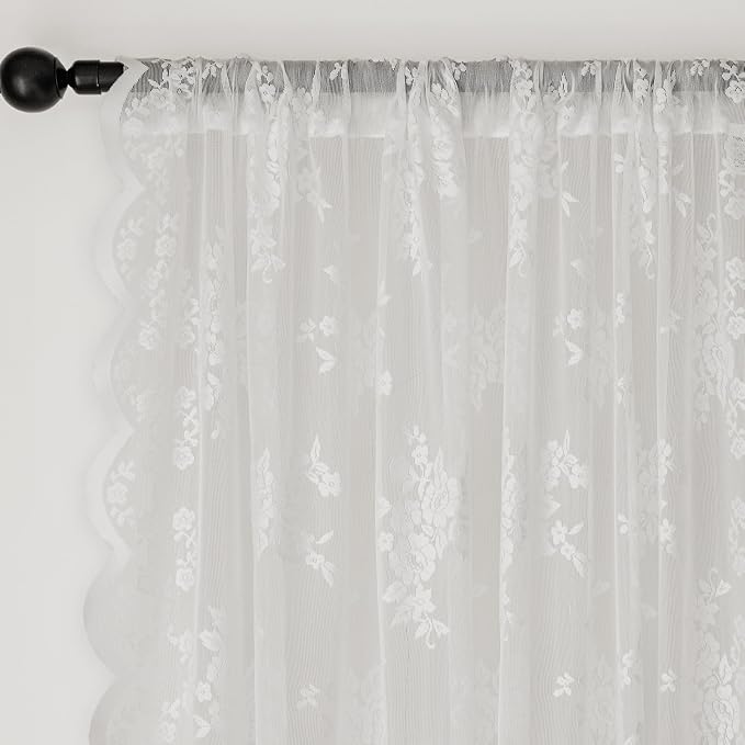 Anmao Vintage Lace Kitchen Curtains 24 Inches Long 2 Panels, Romantic Semi - Image 5