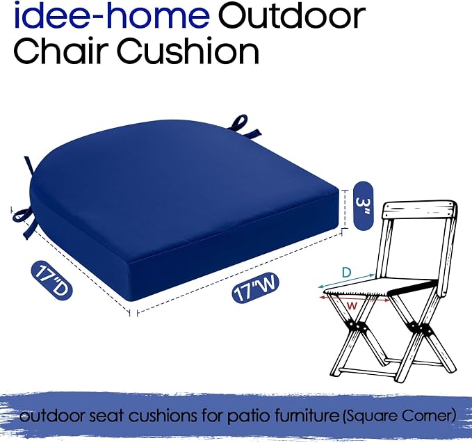 idee-home Outdoor Chair Cushions Set of 2, Thick 17" x 17" x 3" Patio Chair - Image 8