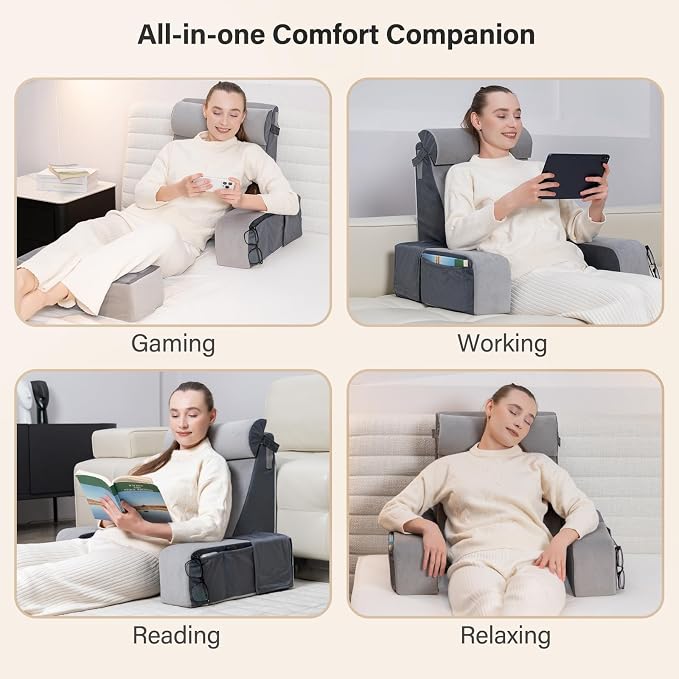 Vekkia 21" Reading Pillow for Sitting in Bed – 60° Ergonomic Wedge Back Pillow - Image 4