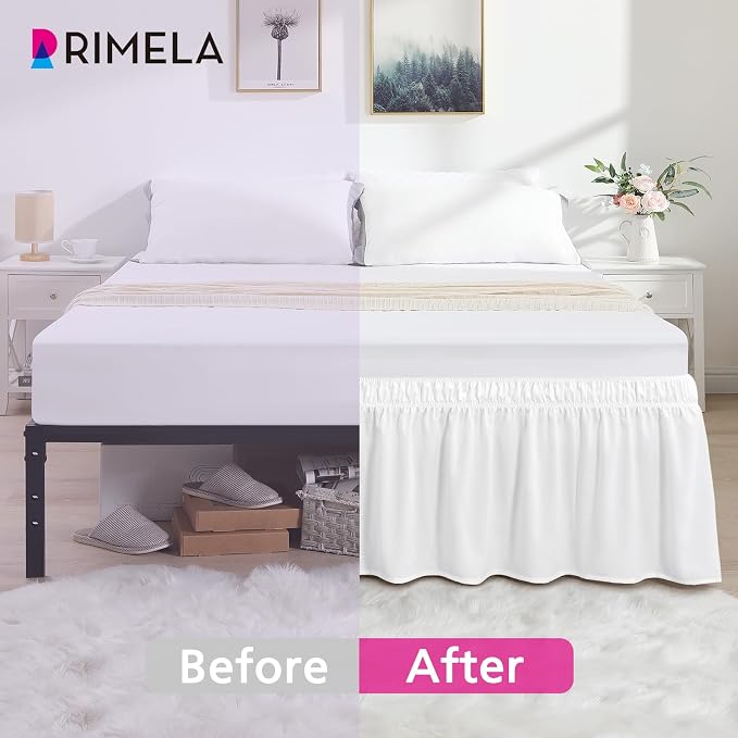 RIMELA Bed Skirt Twin Size Moon White 15 Inch Drop, Wrap Around Elastic Bedskirt - Image 3