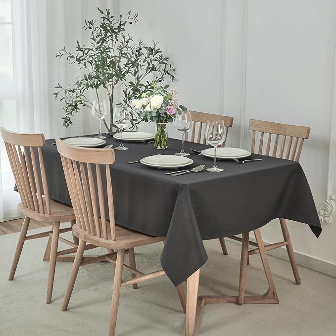 maxmill 2 Pack 60 x 84 Inch Charcoal Faux Linen Textured Rectangle Tablecloth - Image 2