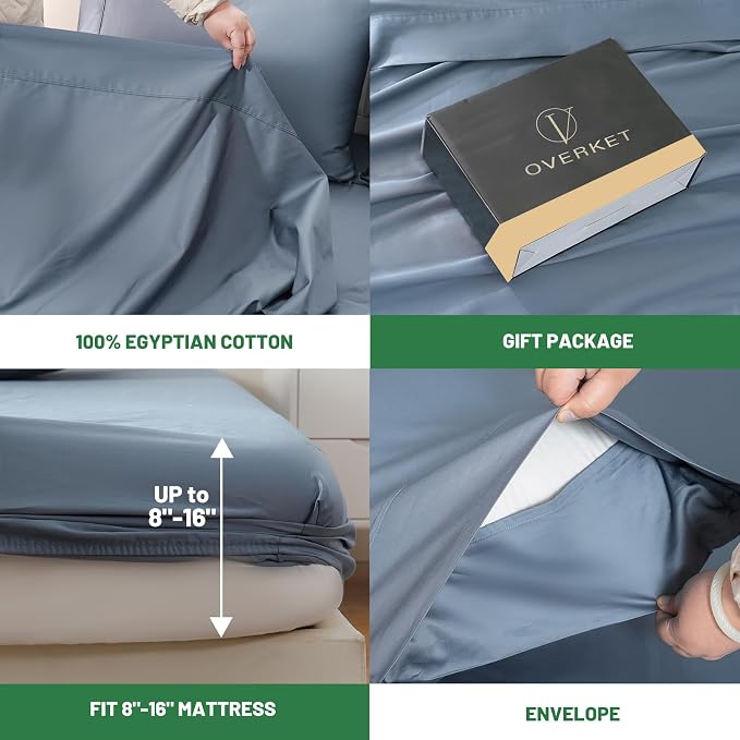 1000 Thread Count Egyptian Cotton Sheets Queen Size Set 4PCS Sateen Weave Soft - Image 4